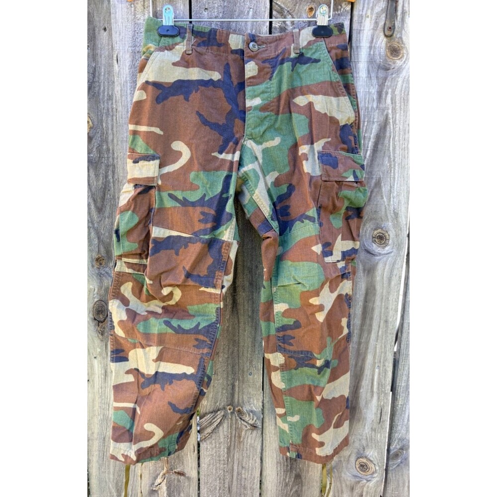 Vtg BDU Woodland Pants Men 30X24 Small X-Short Green Camouflage Cargo (lot b)